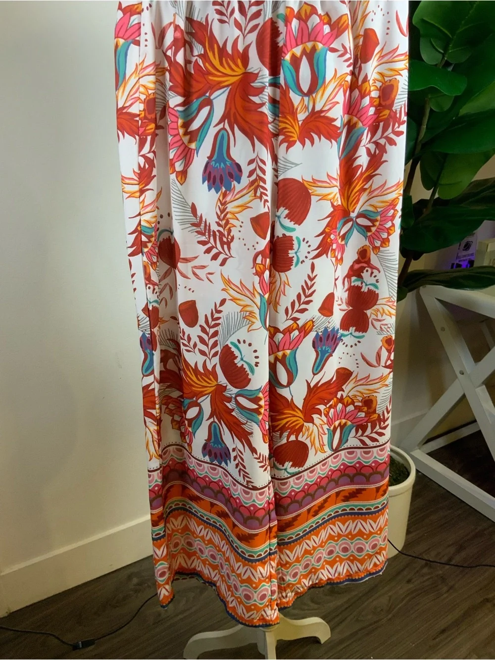 SHEIN Floral Print Button-Up Shirt and Skirt Set - Ivory, Rust, Teal, Pink